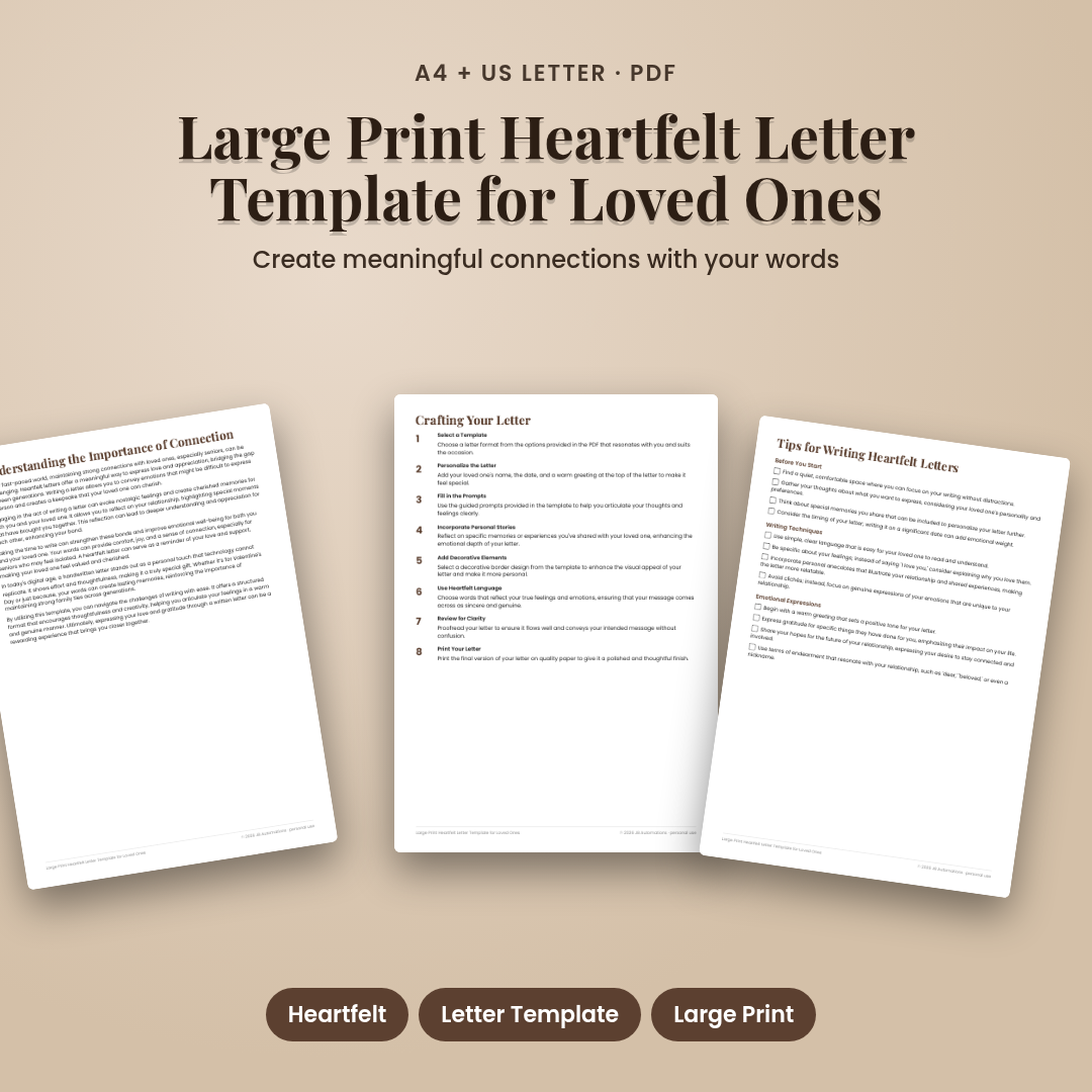 Large Print Heartfelt Letter Template for Loved Ones