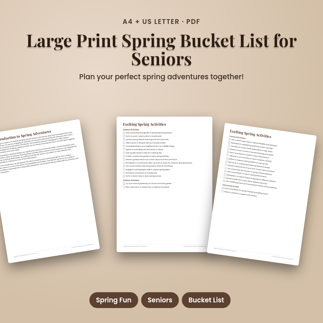 Large Print Spring Bucket List for Seniors