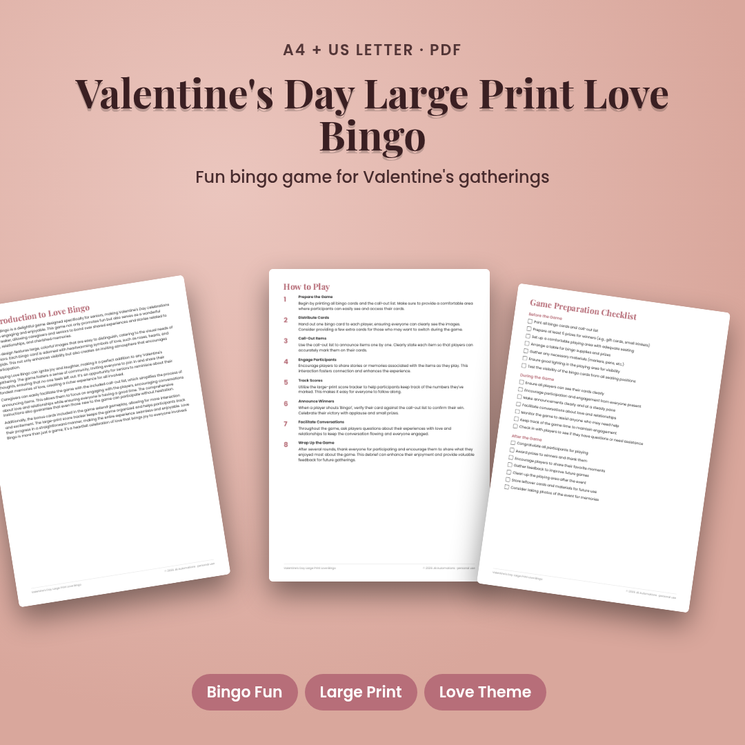 Valentine's Day Large Print Love Bingo