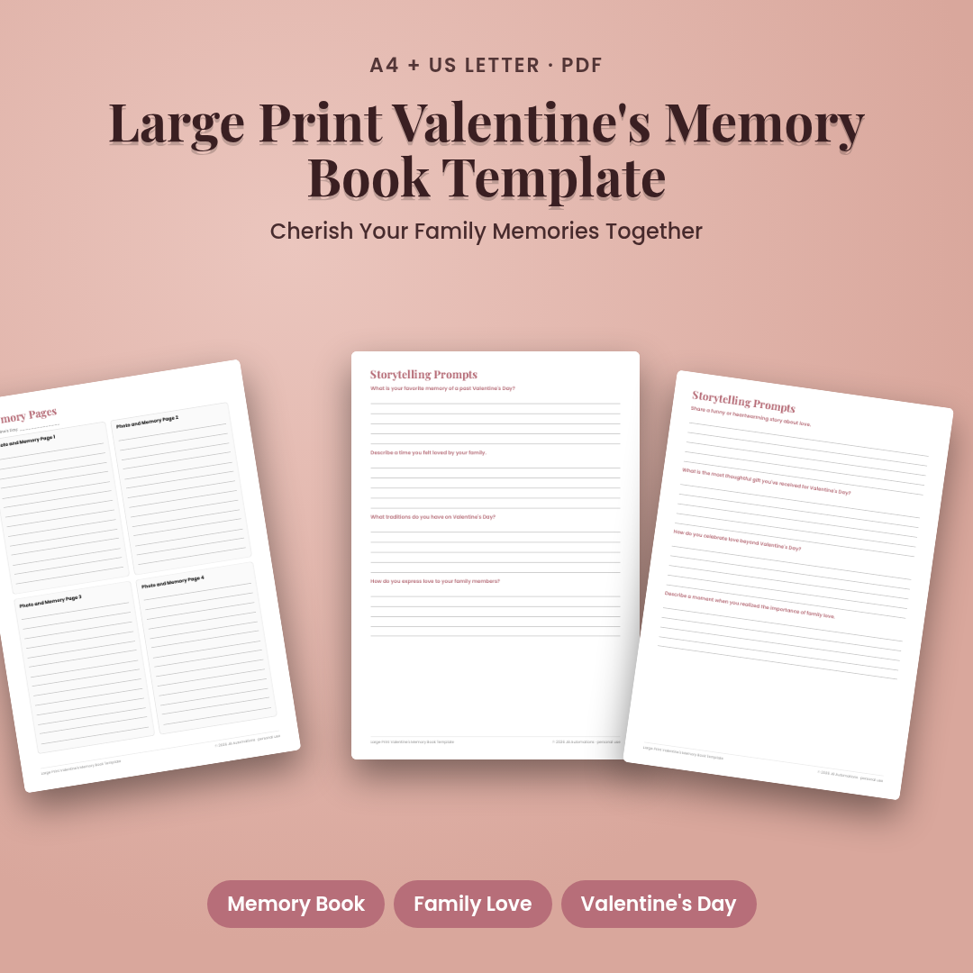 Large Print Valentine's Memory Book Template