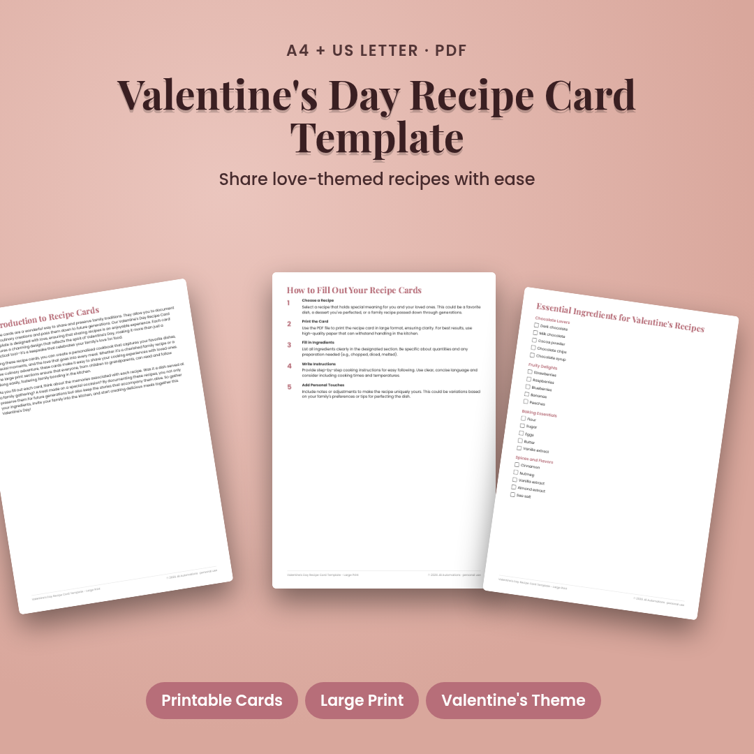 Valentine's Day Recipe Card Template - Large Print