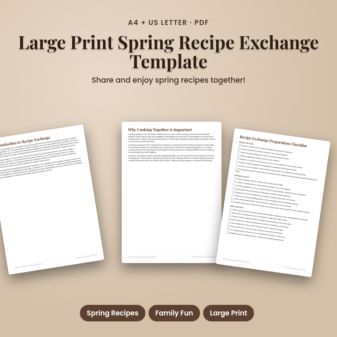 Large Print Spring Recipe Exchange Template