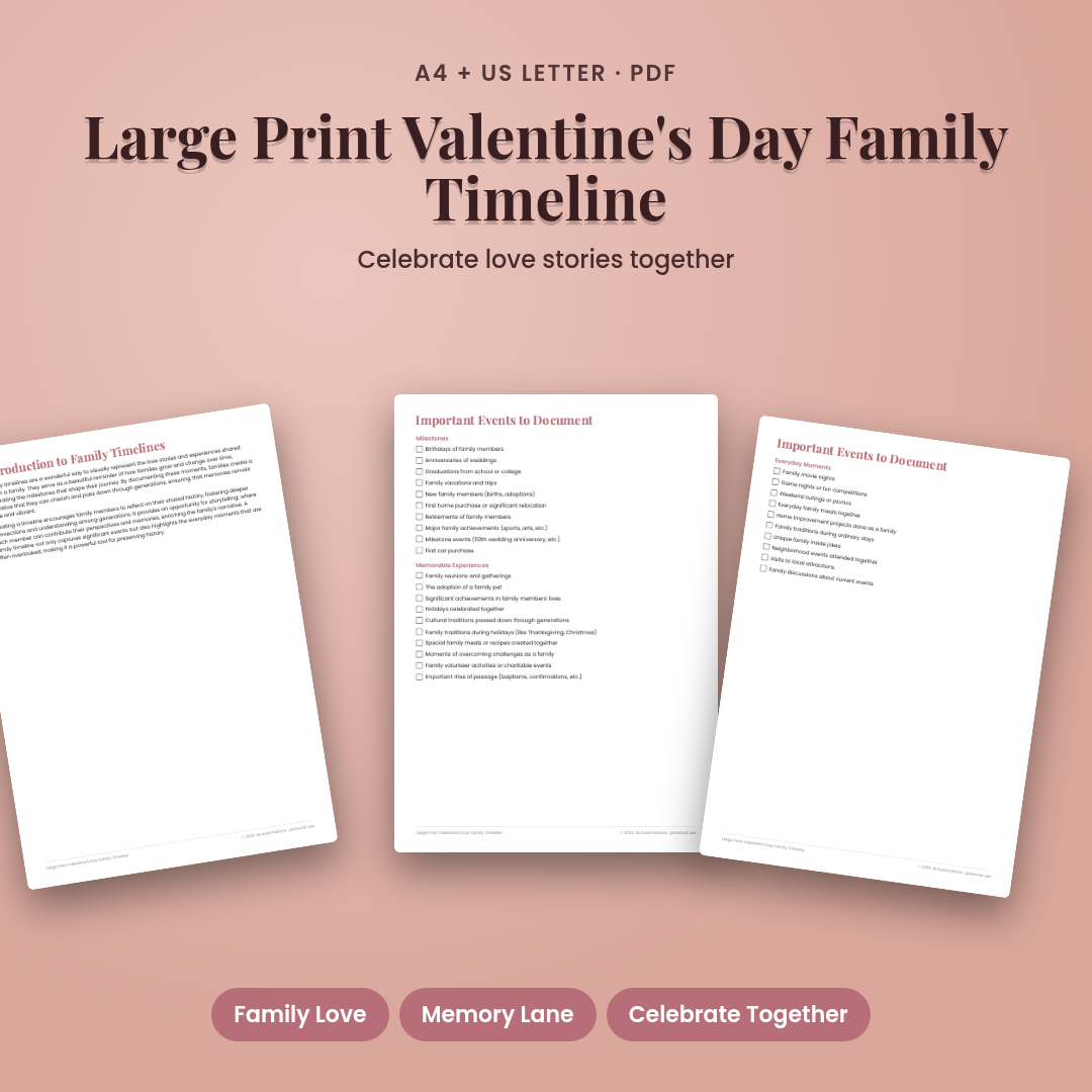 Large Print Valentine's Day Family Timeline
