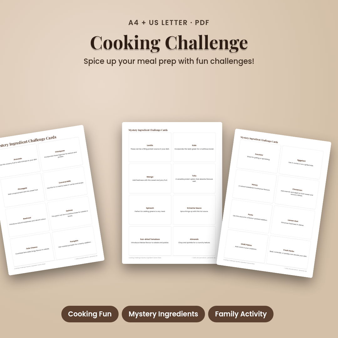 Cooking Challenge: Mystery Ingredient Game Sheet