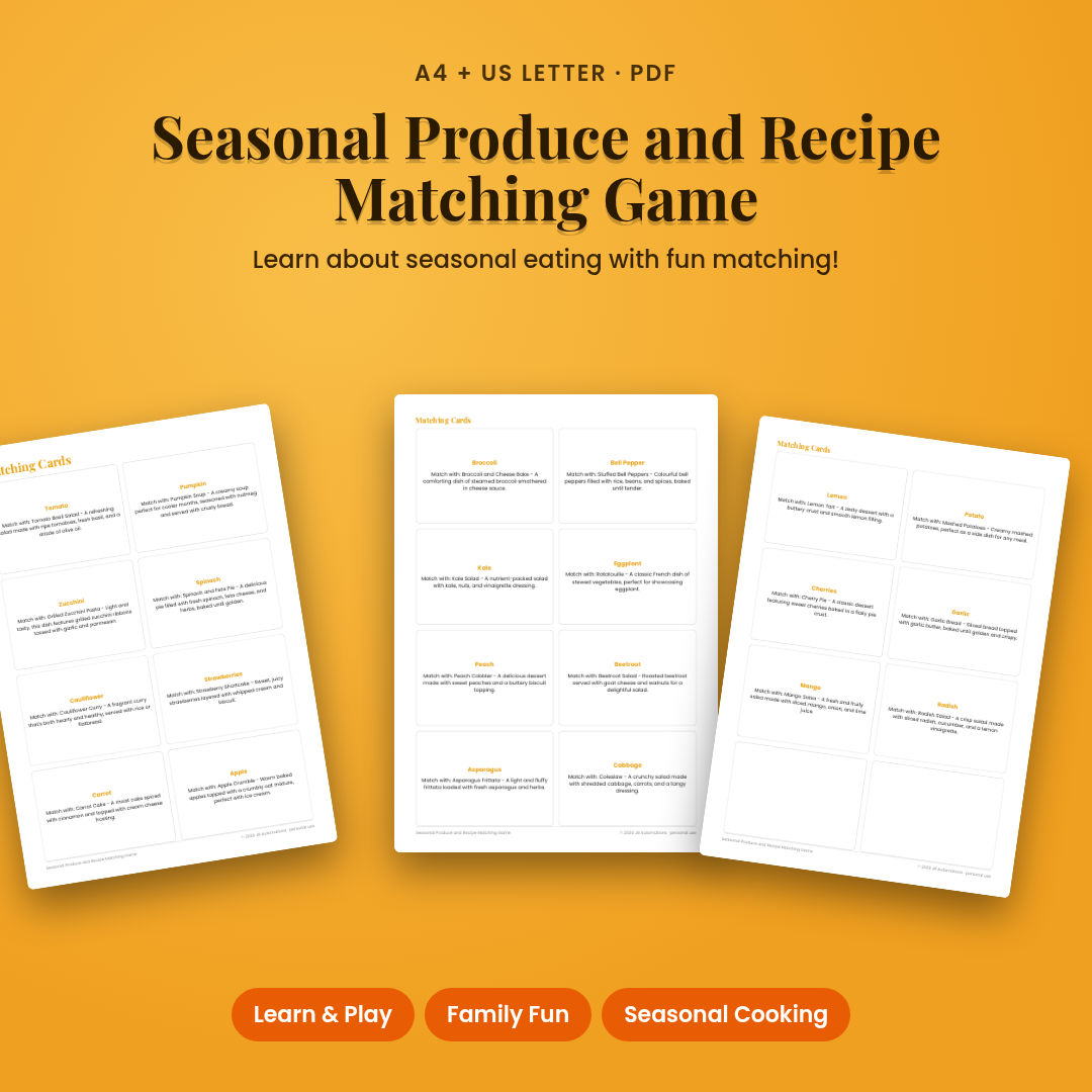 Seasonal Produce and Recipe Matching Game