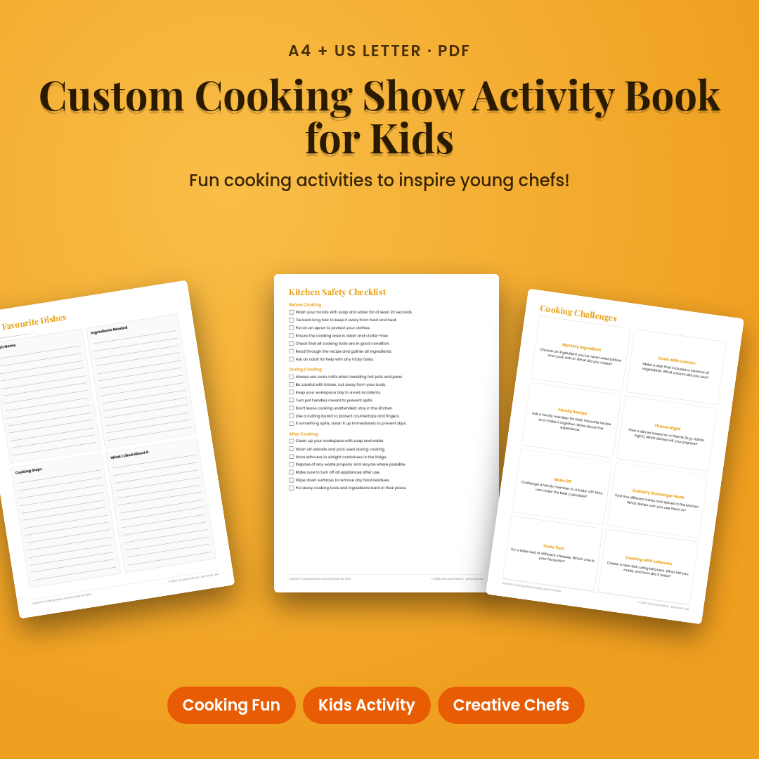 Custom Cooking Show Activity Book for Kids