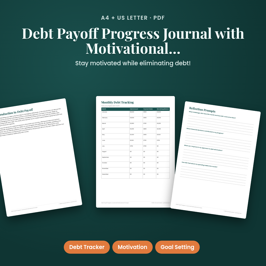 Debt Payoff Progress Journal with Motivational Prompts