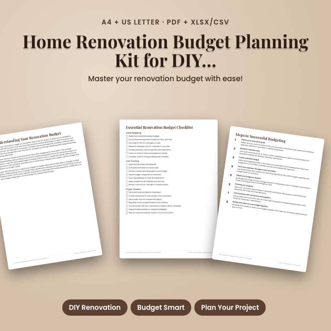 Home Renovation Budget Planning Kit for DIY Enthusiasts