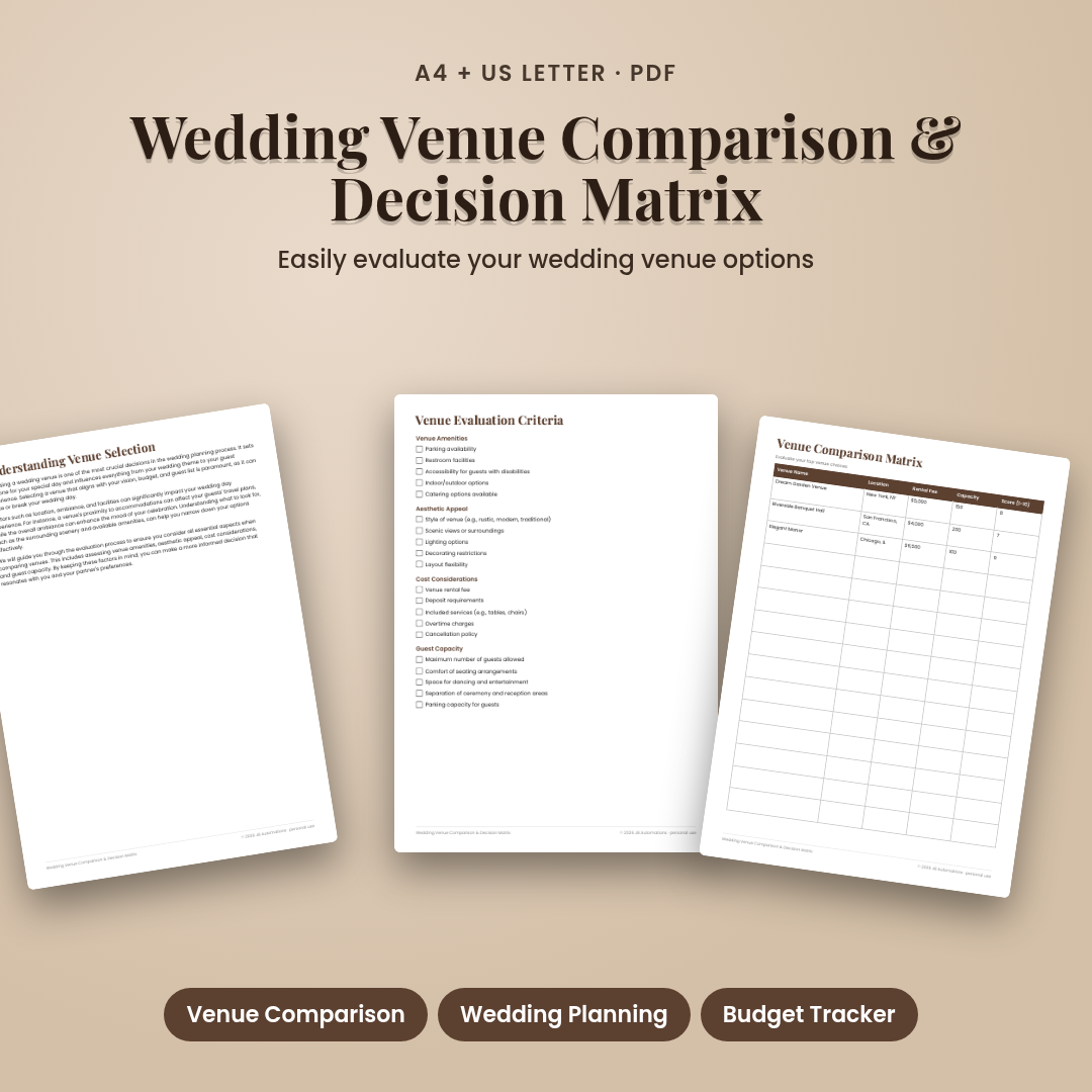 Wedding Venue Comparison & Decision Matrix