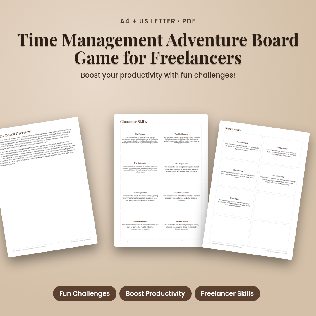 Time Management Adventure Board Game for Freelancers
