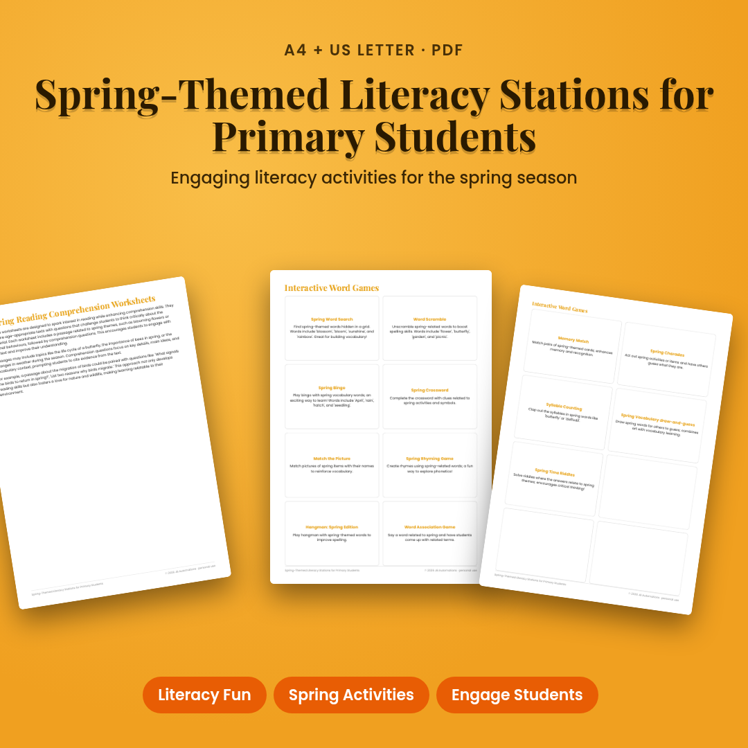 Spring-Themed Literacy Stations for Primary Students
