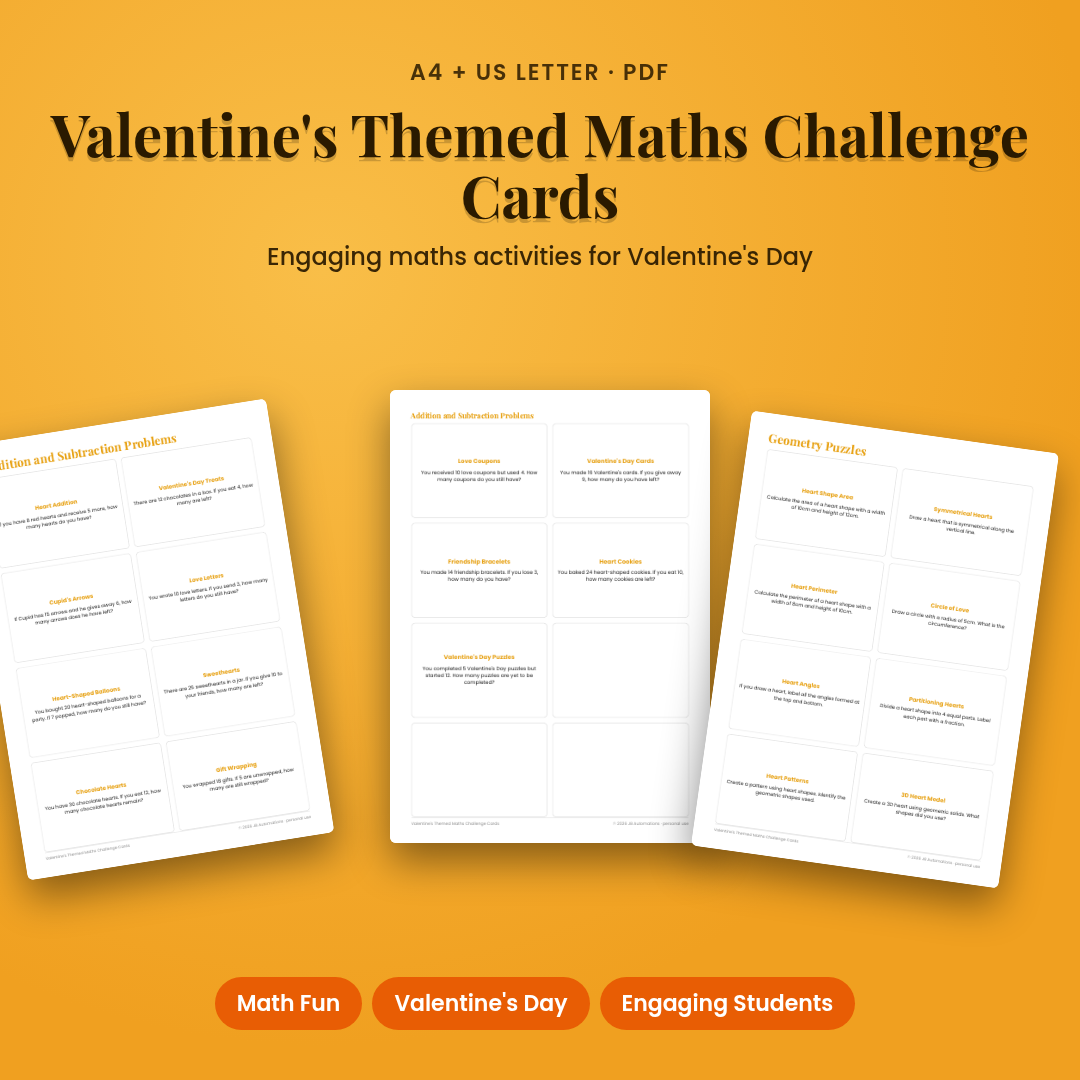 Valentine's Themed Maths Challenge Cards