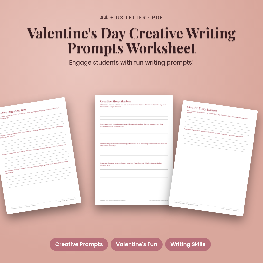 Valentine's Day Creative Writing Prompts Worksheet