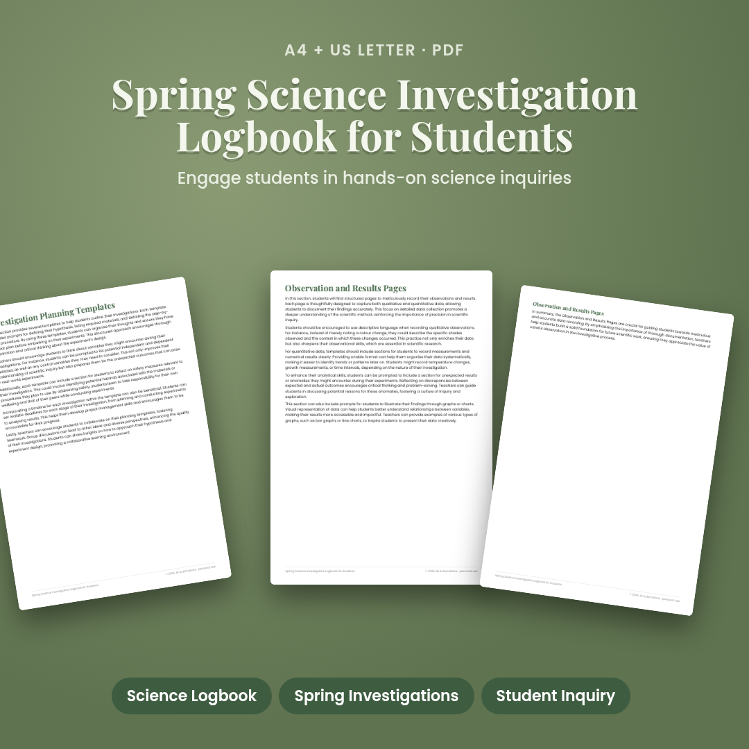 Spring Science Investigation Logbook for Students