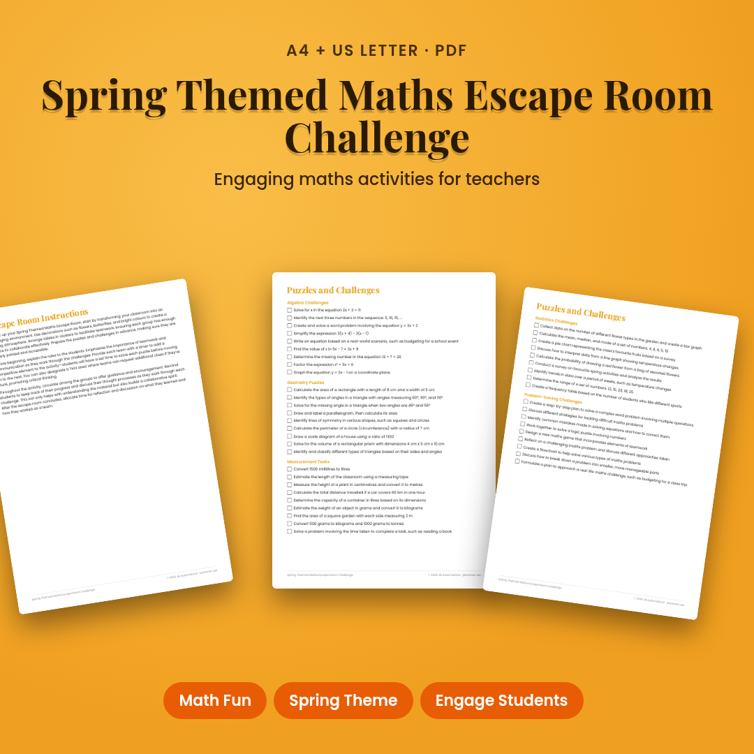 Spring Themed Maths Escape Room Challenge