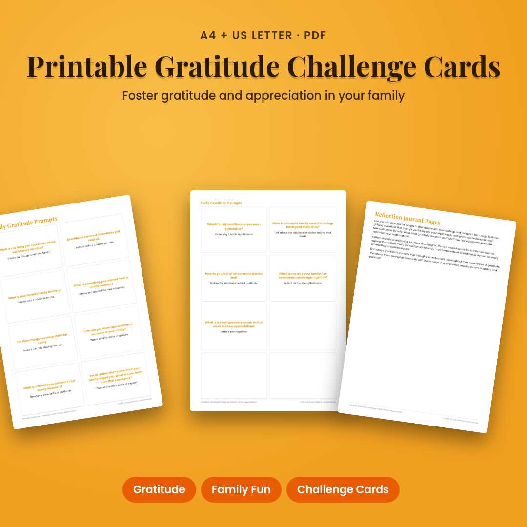 Printable Gratitude Challenge Cards: Family Appreciation