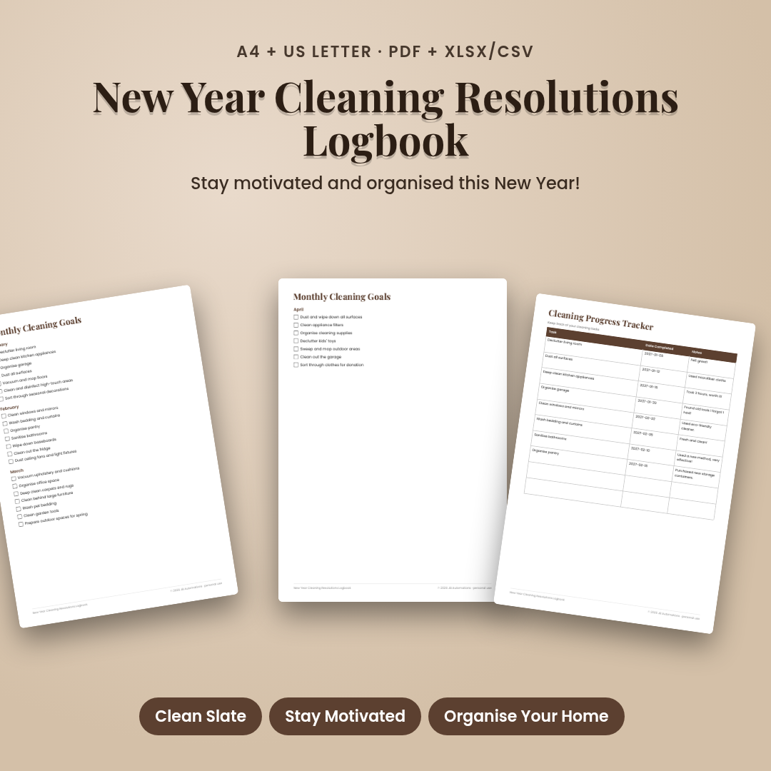 New Year Cleaning Resolutions Logbook