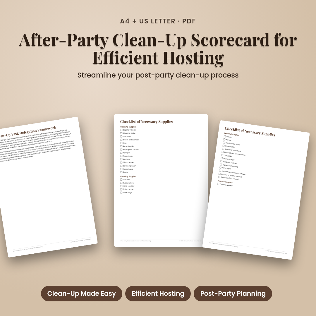After-Party Clean-Up Scorecard for Efficient Hosting
