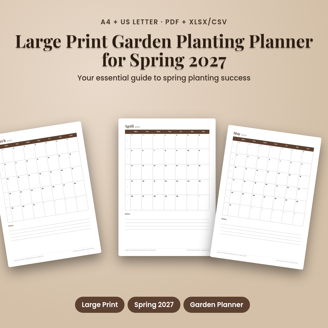 Large Print Garden Planting Planner for Spring 2027