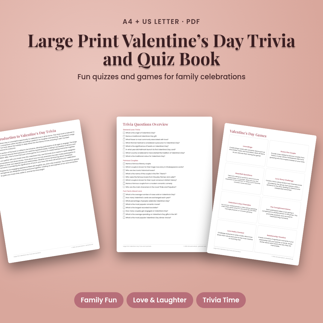 Large Print Valentine’s Day Trivia and Quiz Book