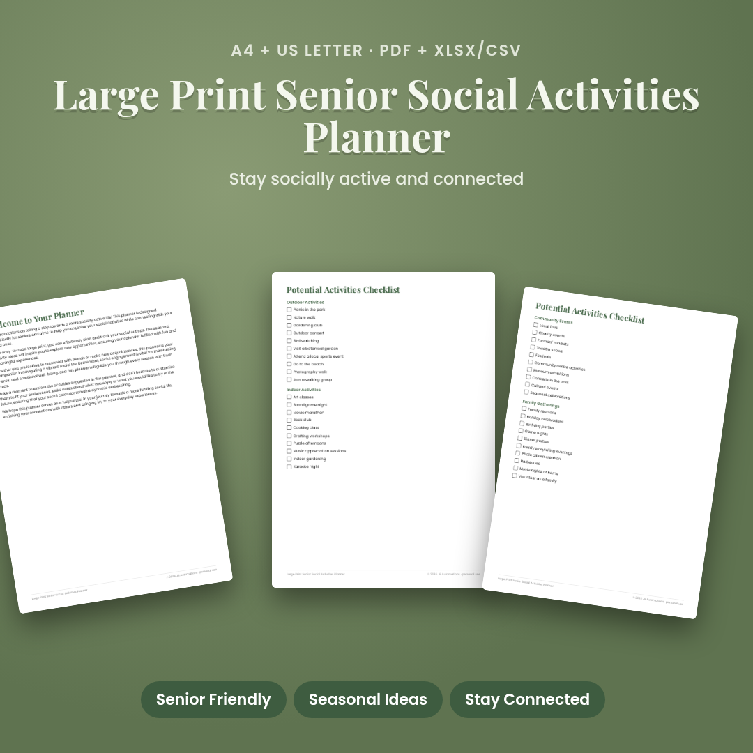 Large Print Senior Social Activities Planner