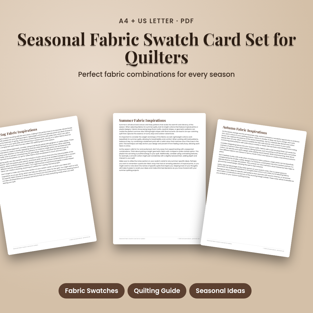 Seasonal Fabric Swatch Card Set for Quilters