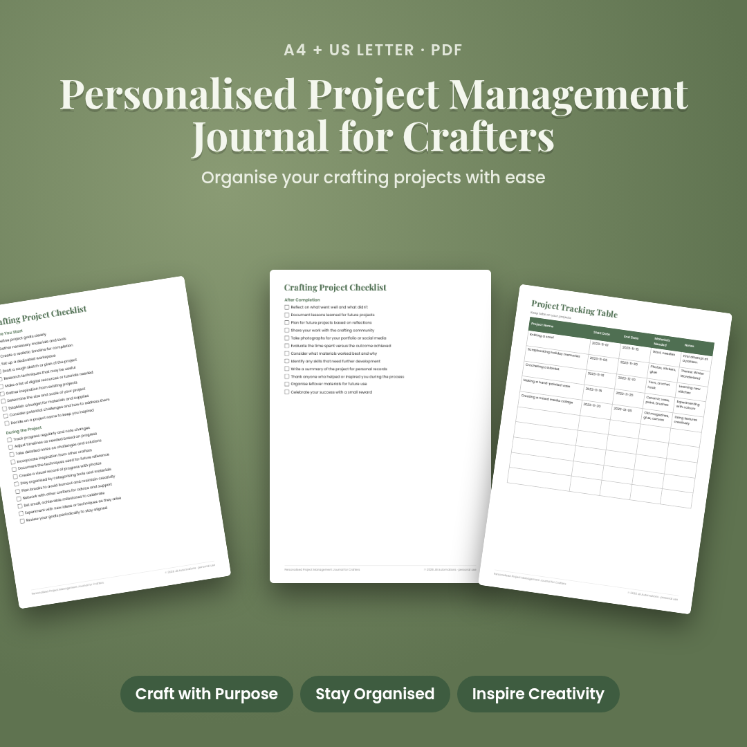 Personalised Project Management Journal for Crafters