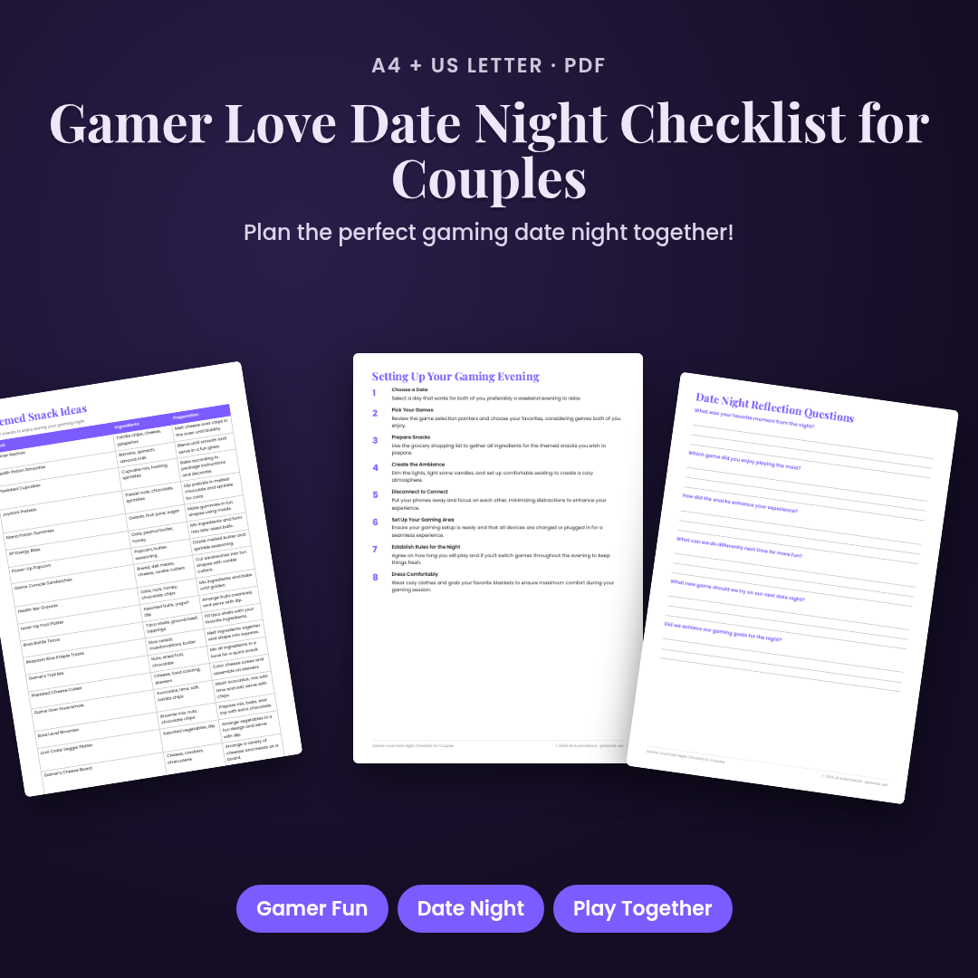 Gamer Love Date Night Checklist for Couples