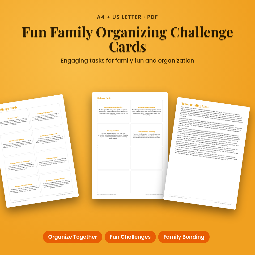 Fun Family Organizing Challenge Cards