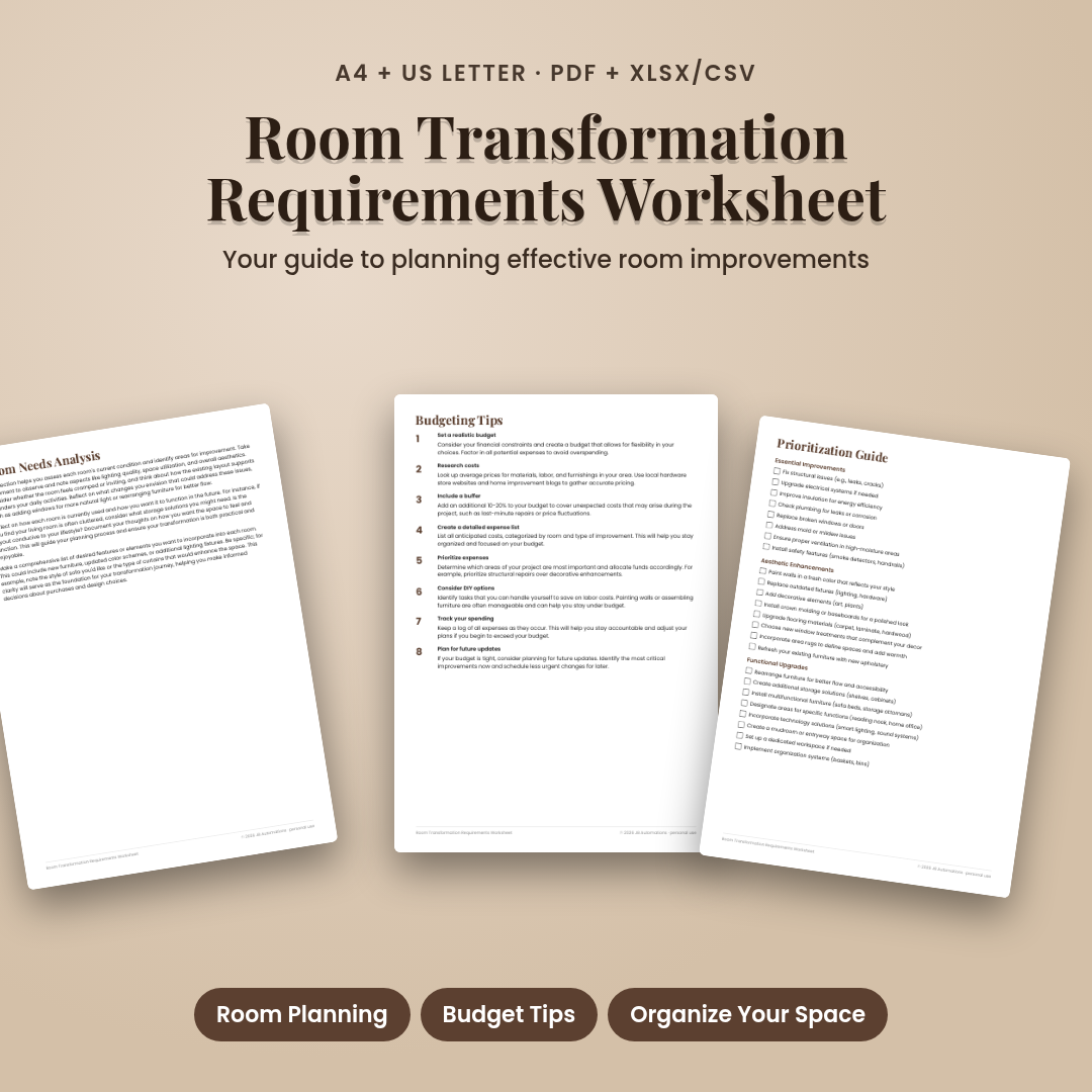 Room Transformation Requirements Worksheet