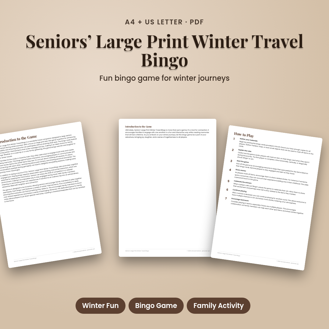 Seniors’ Large Print Winter Travel Bingo