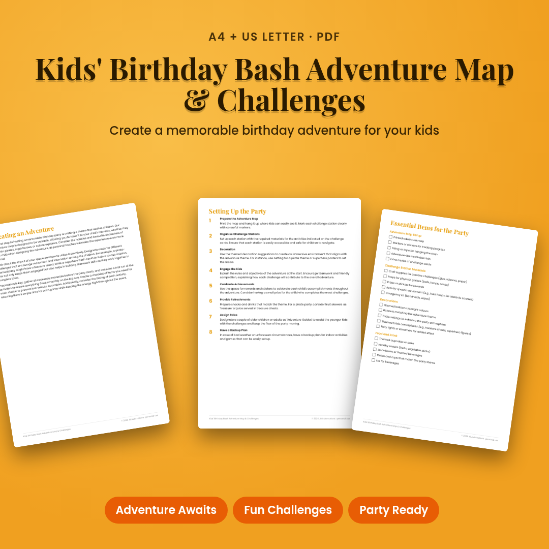 Kids' Birthday Bash Adventure Map &amp; Challenges