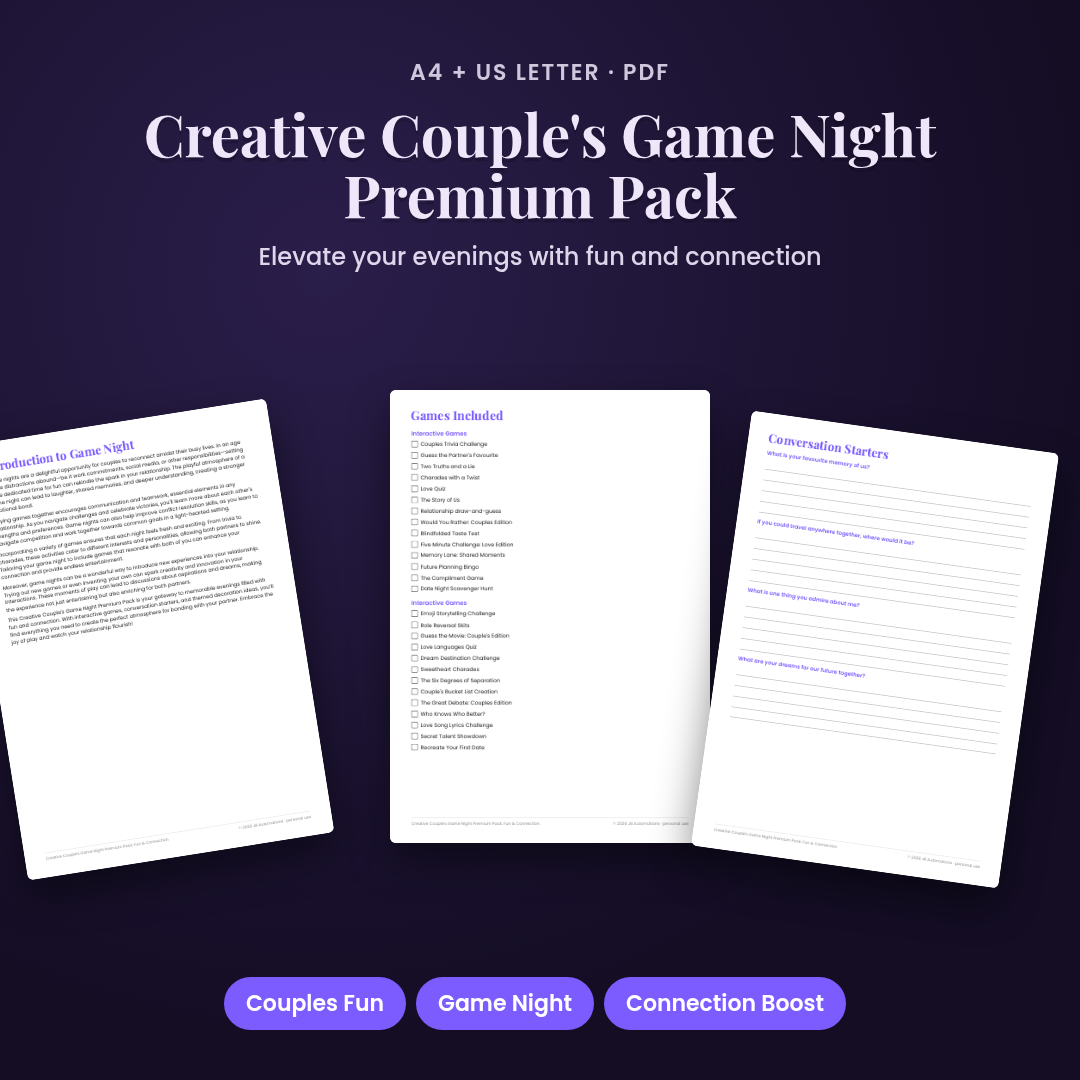 Creative Couple's Game Night Premium Pack: Fun & Connection