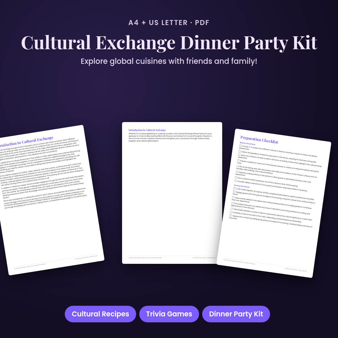 Cultural Exchange Dinner Party Kit: Games &amp; Recipes
