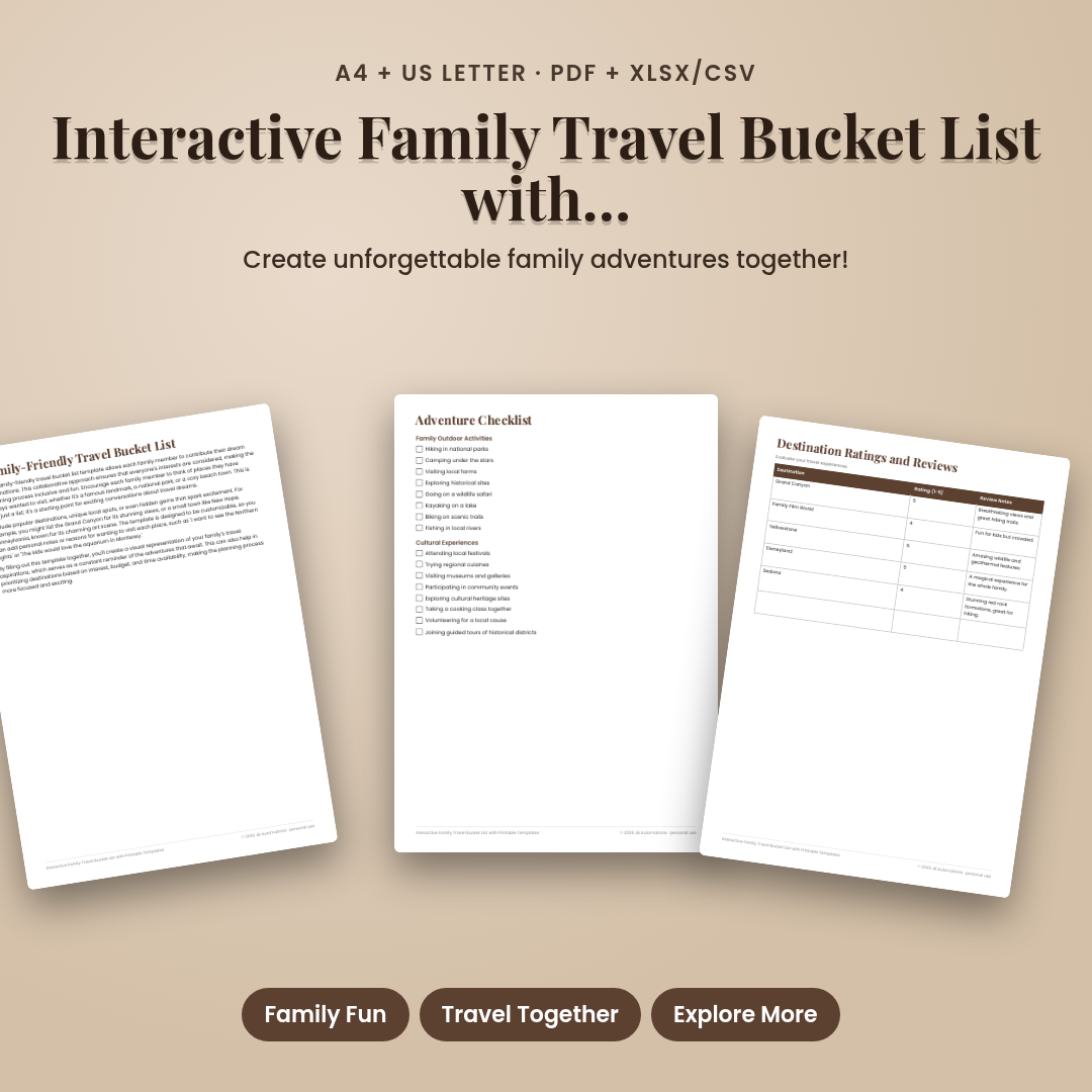 Interactive Family Travel Bucket List with Printable Templates