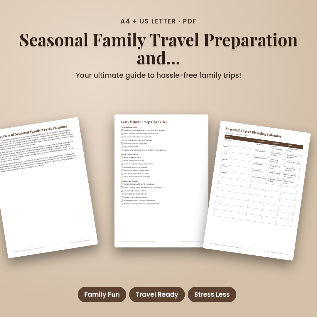 Seasonal Family Travel Preparation and Organization Kit