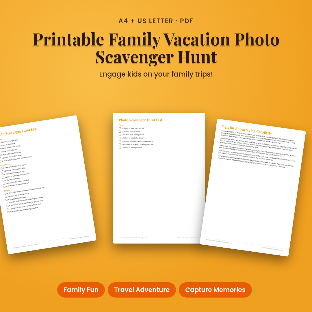 Printable Family Vacation Photo Scavenger Hunt