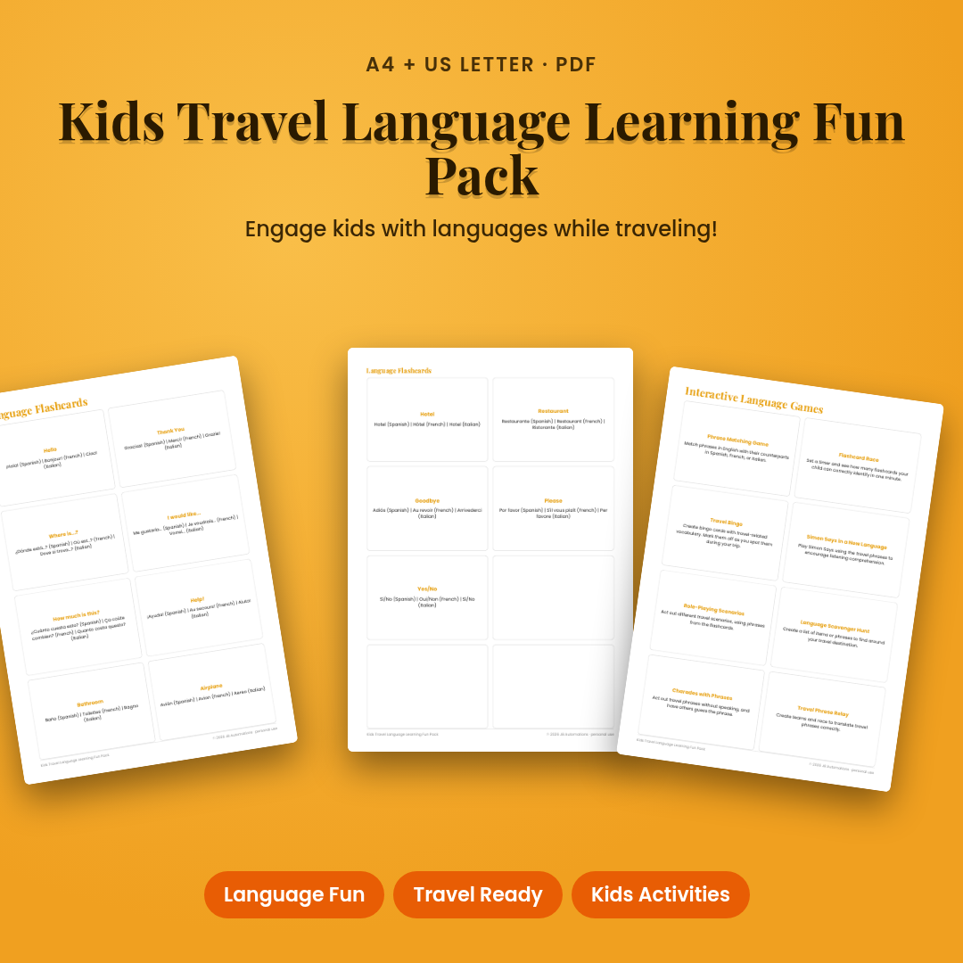 Kids Travel Language Learning Fun Pack
