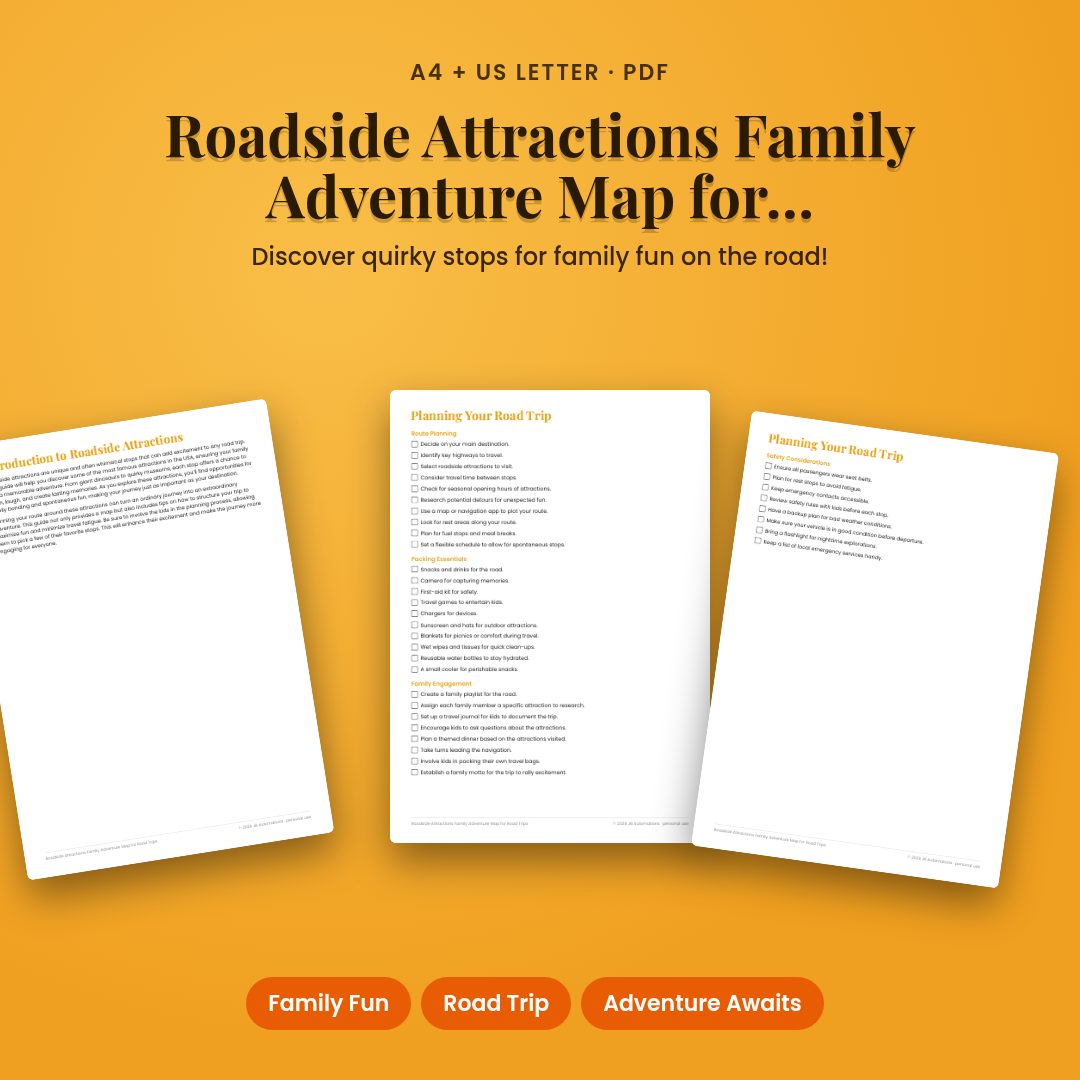 Roadside Attractions Family Adventure Map for Road Trips