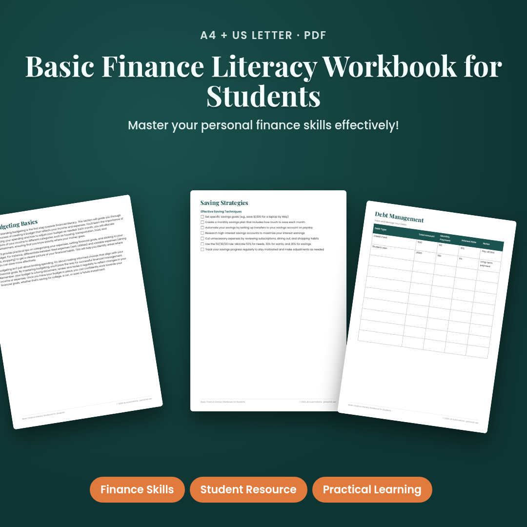 Basic Finance Literacy Workbook for Students