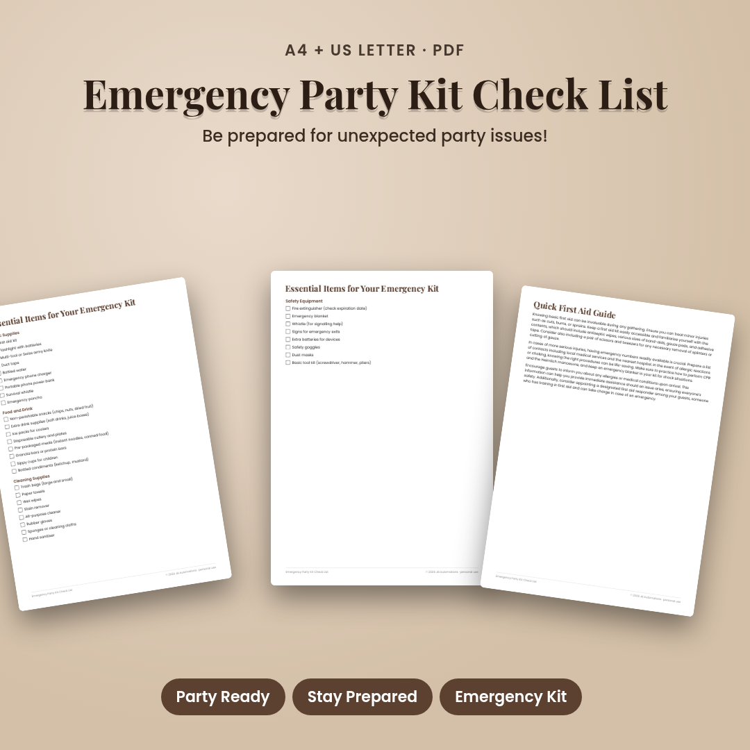 Emergency Party Kit Check List