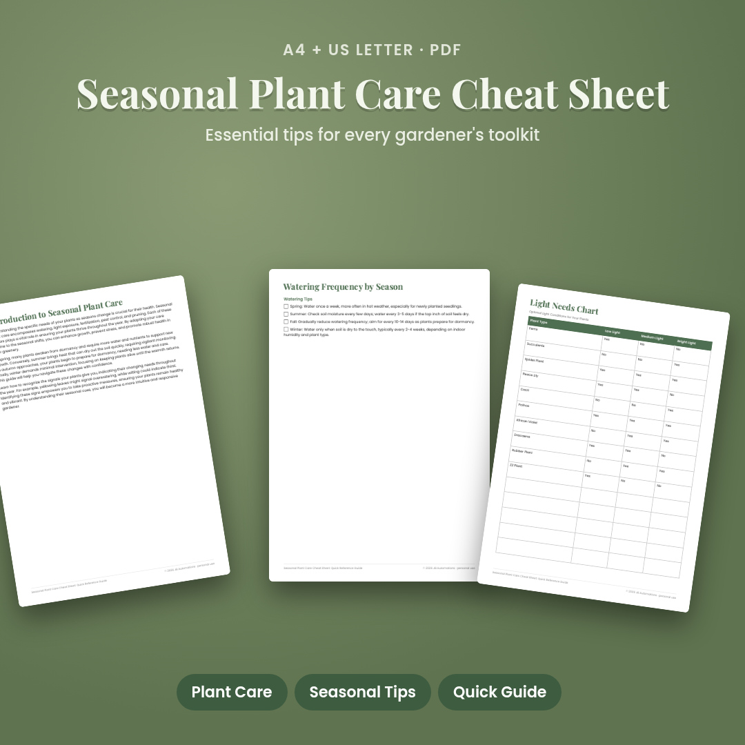 Seasonal Plant Care Cheat Sheet: Quick Reference Guide