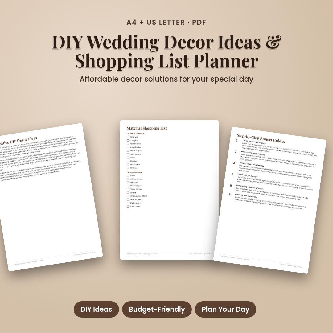 DIY Wedding Decor Ideas & Shopping List Planner