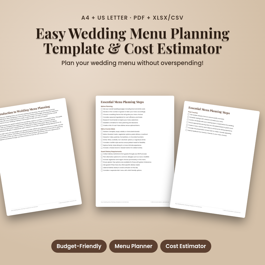 Easy Wedding Menu Planning Template & Cost Estimator