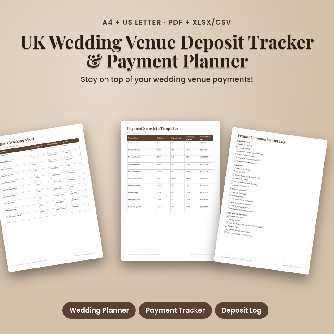 UK Wedding Venue Deposit Tracker & Payment Planner