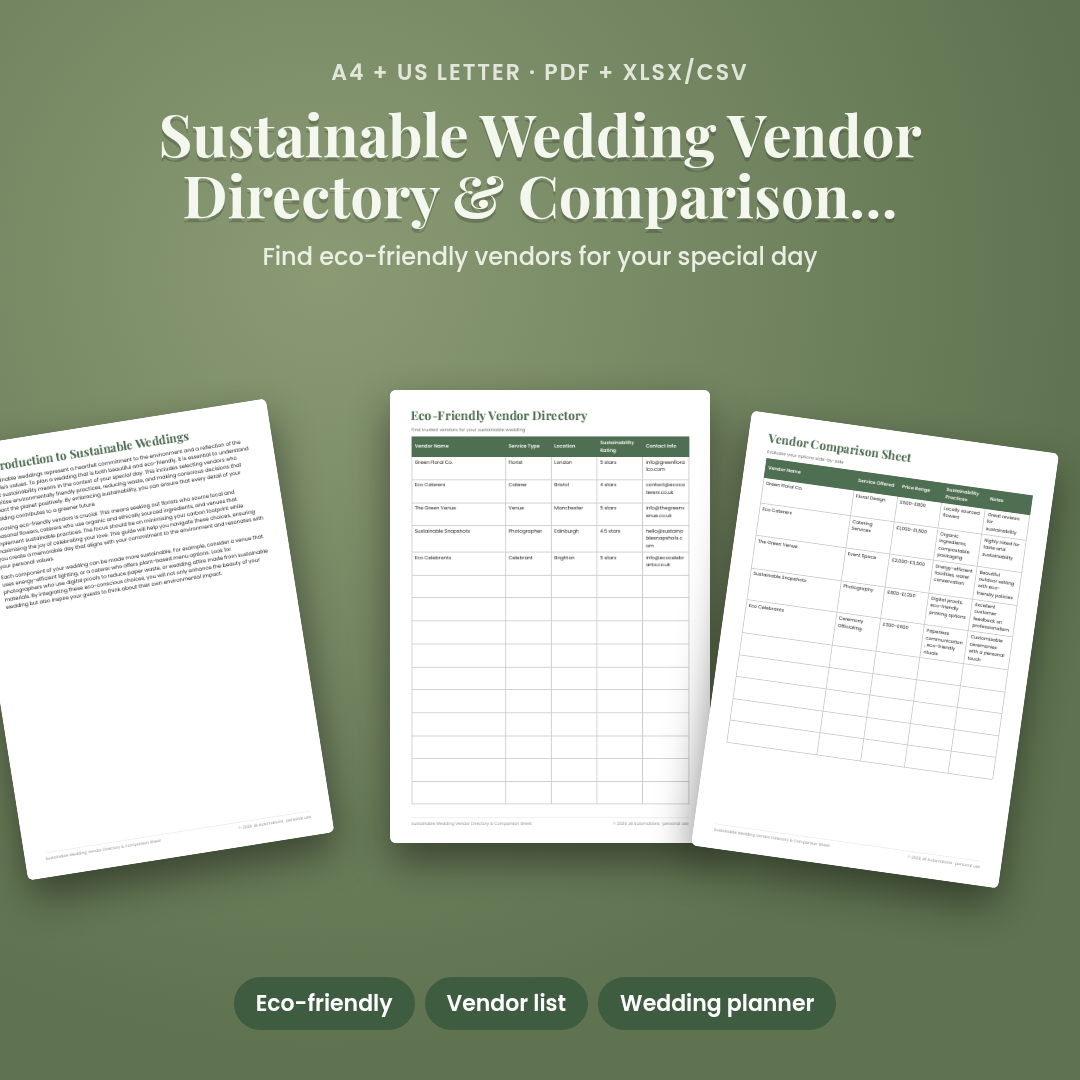Sustainable Wedding Vendor Directory & Comparison Sheet