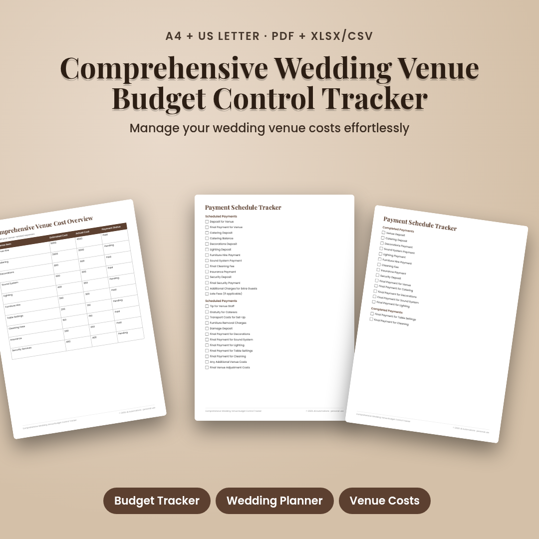 Comprehensive Wedding Venue Budget Control Tracker