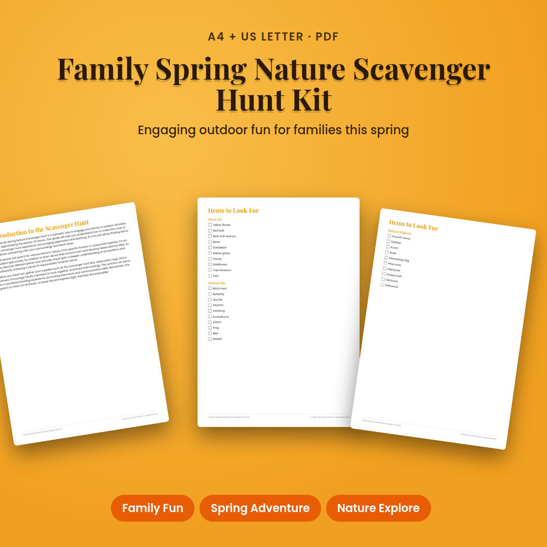 Family Spring Nature Scavenger Hunt Kit