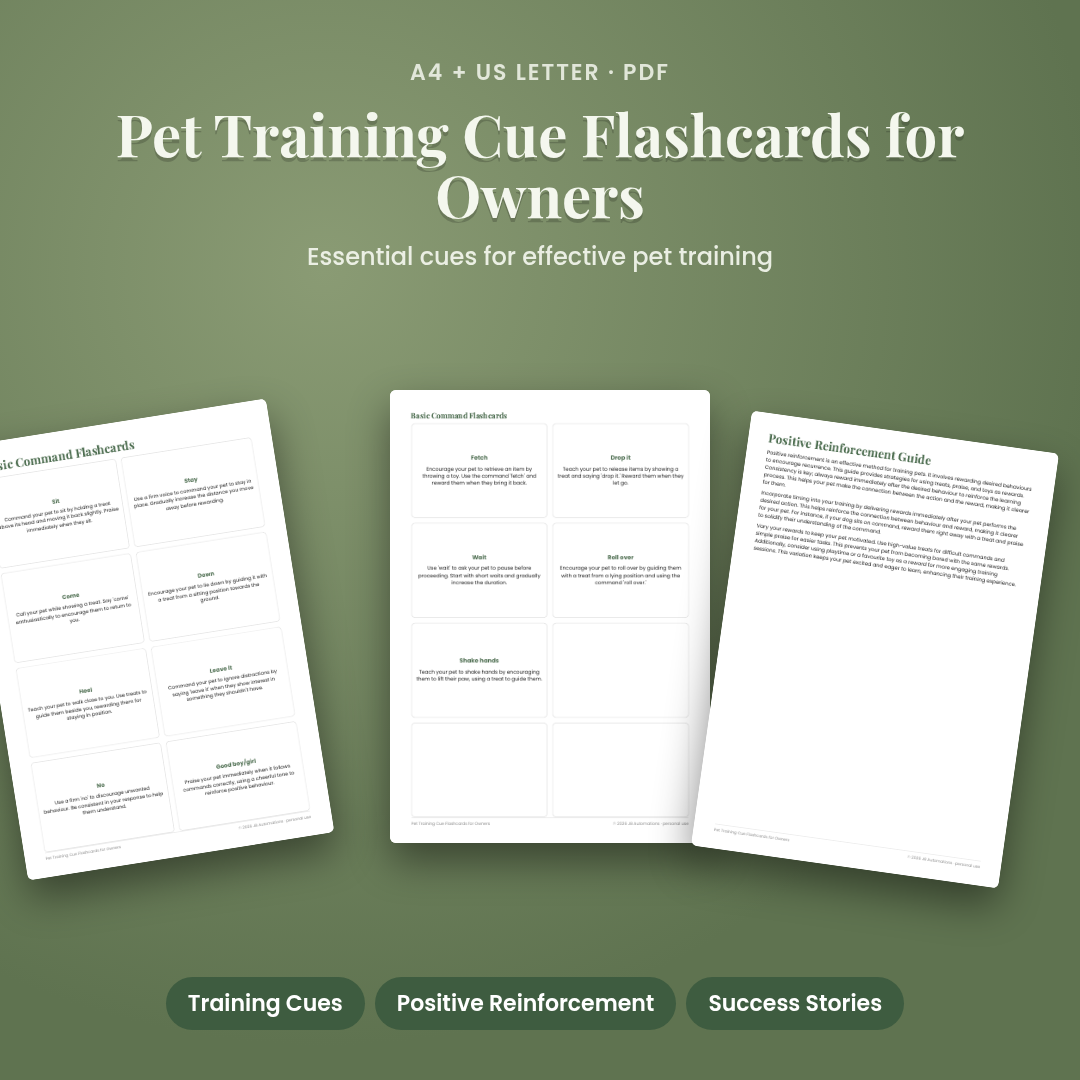 Pet Training Cue Flashcards for Owners