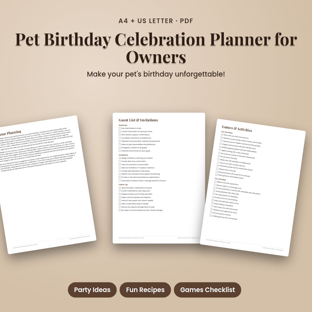 Pet Birthday Celebration Planner for Owners